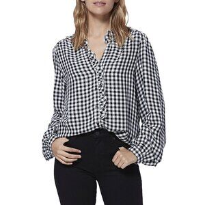 PAIGE Aurelie Gingham-Print Metallic Ruffle Frill Puff Check Button Down Shirt S